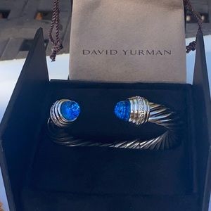 Exceptional David Yurman 7mm Candy Hampton Blue Topaz & Diamond Cuff Bracelet